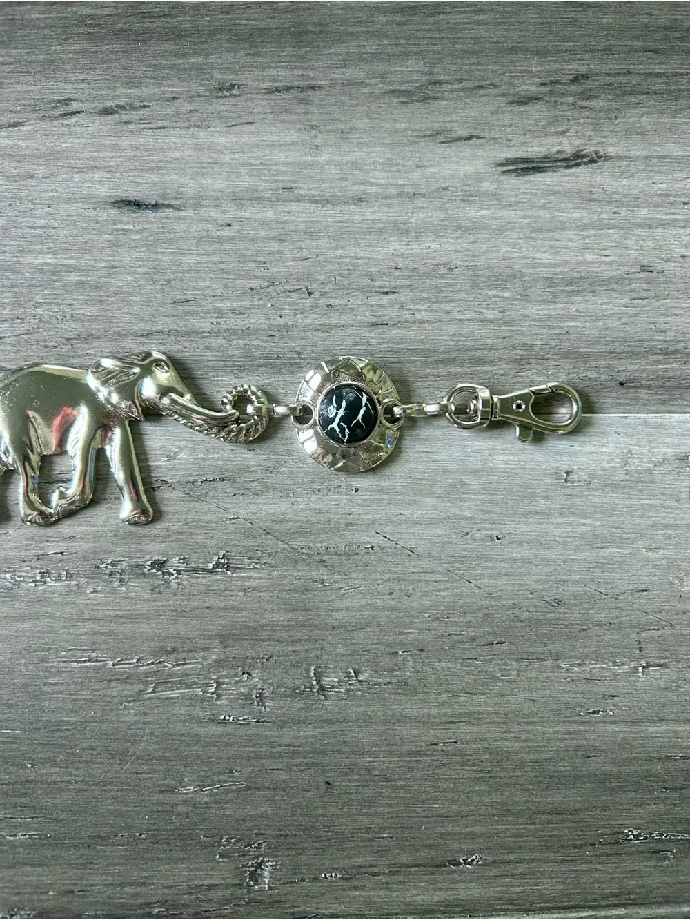 Vintage 90s Silver Plated Elephant Chain Belt w/ Faux Marble Stones